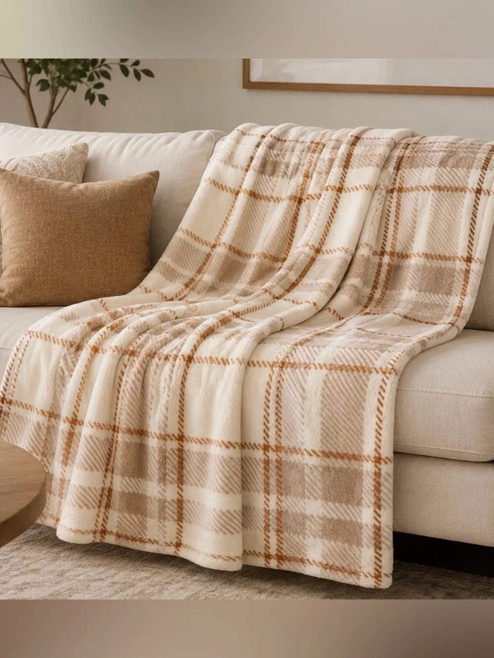 Vera Bradley Winter Plaid Cream Essential Oversized Throw Blanket NWT 66x94